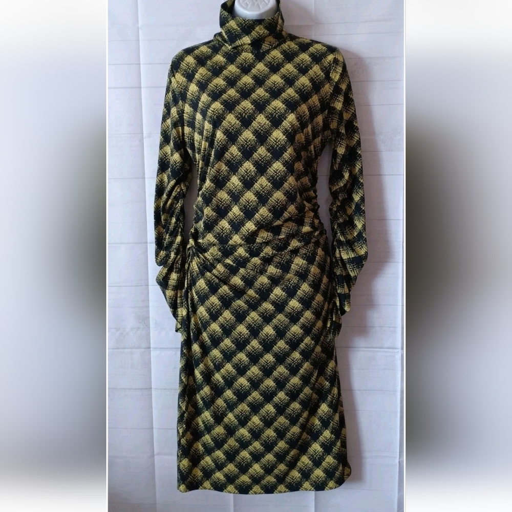 Proenza Schouler Yellow and Black Plaid Long Sleeve Dress
